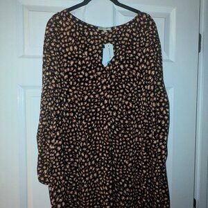 Black Blouse 3/4 sleeve with brown and cream leopard print design NWT